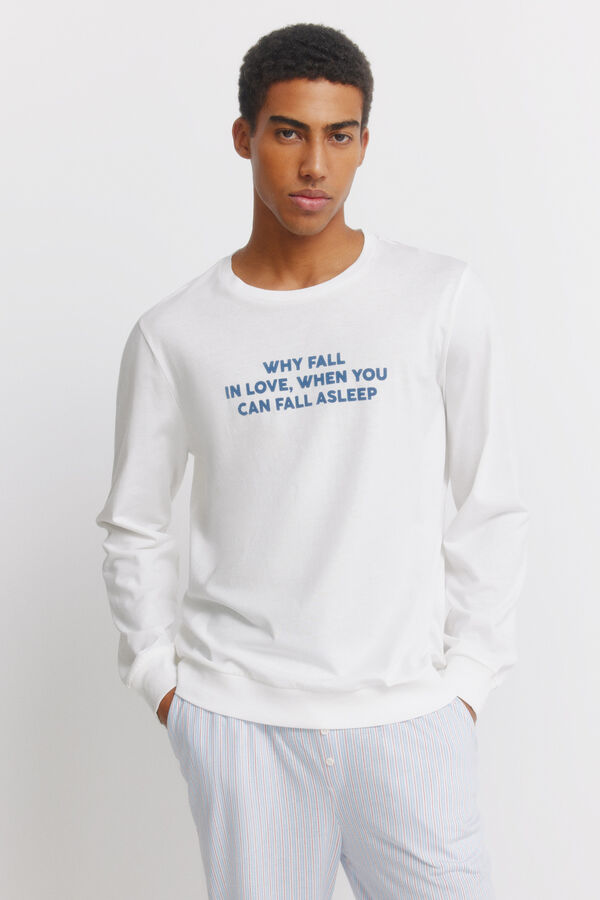 Women'secret Pijama com mensagem em algod&atilde;o bege