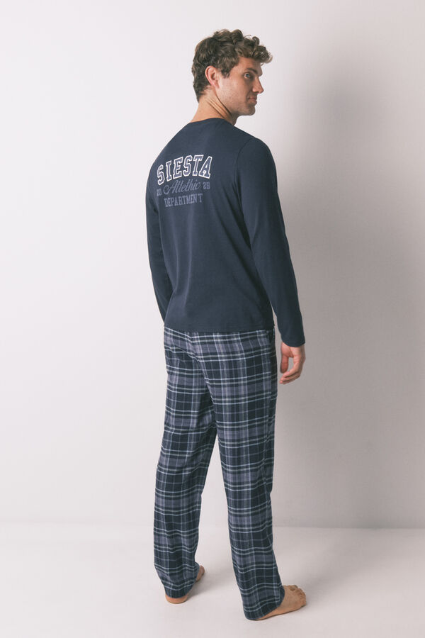 Women'secret Pijama largo hombre 100% algodón cuadros gris