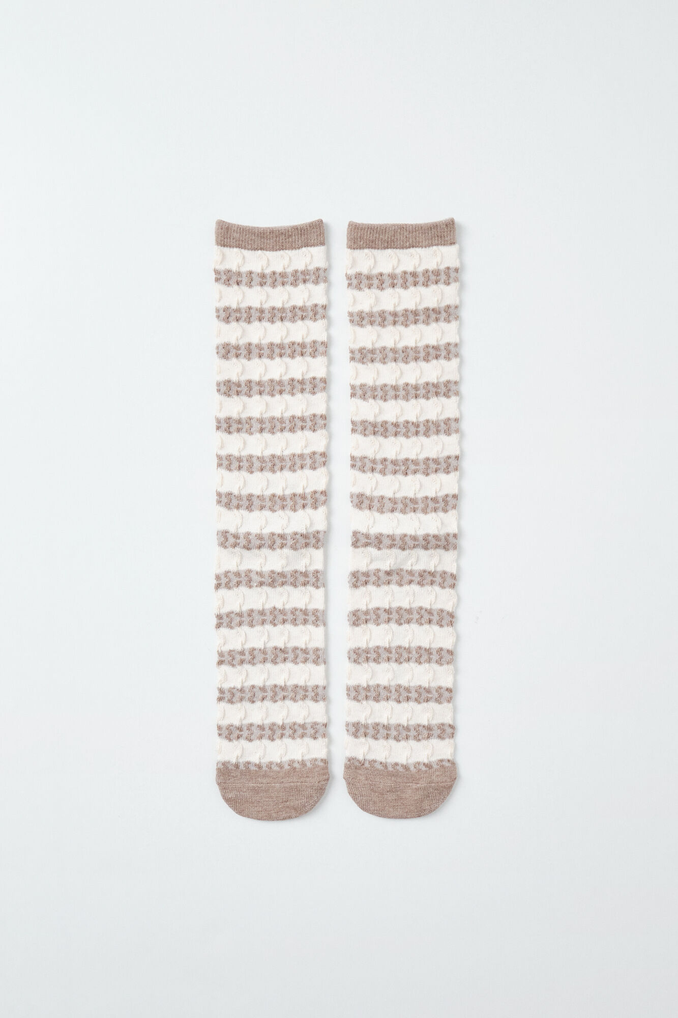 Women'secret Meias compridas com textura de riscas castanhas