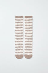 Women'secret Meias compridas com textura de riscas castanhas cru