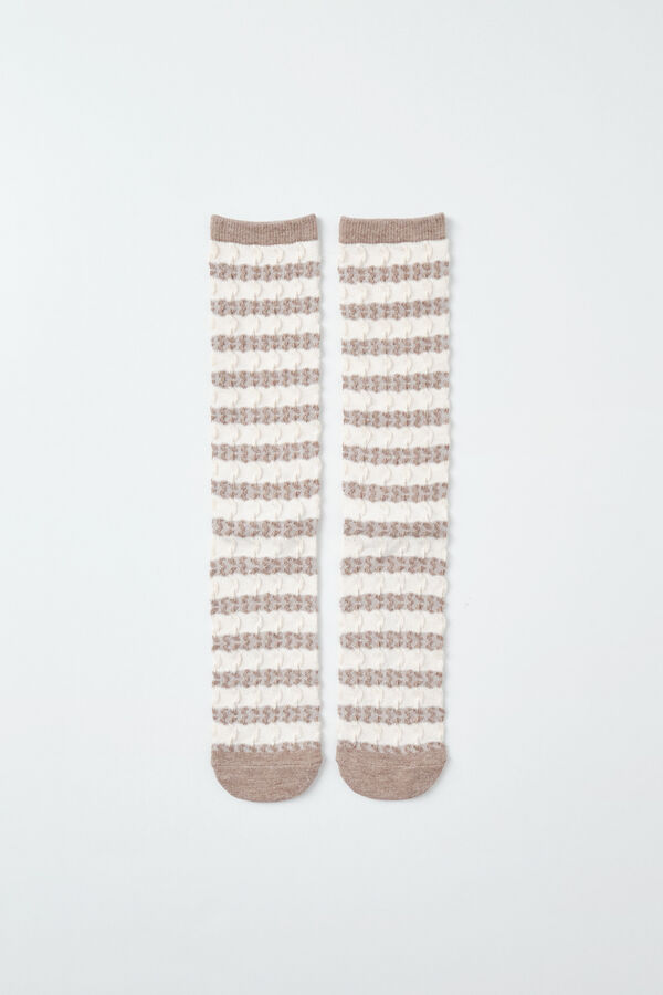 Women'secret Meias compridas com textura de riscas castanhas cru