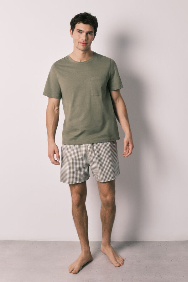 Women'secret Pijama curto de homem em algod&atilde;o xadrez estampado