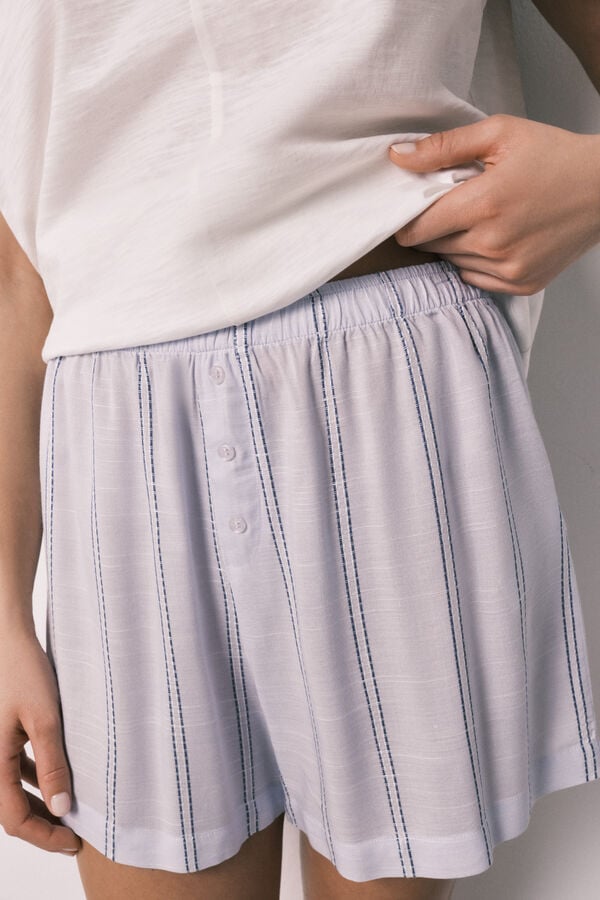 Women'secret Pijama curto em algod&atilde;o e viscose &agrave;s riscas bege