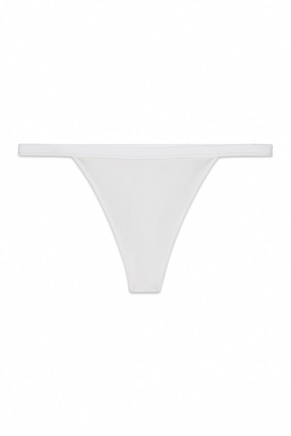 Women'secret Tanga de tiras em algod&atilde;o canelado branca bege