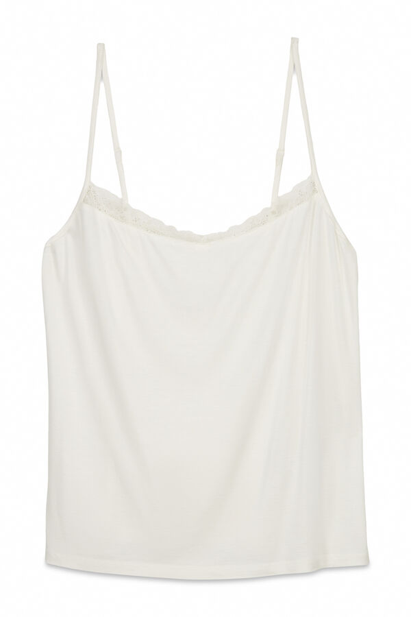 Women'secret T-shirt de al&ccedil;as extrassuave em malha branca bege