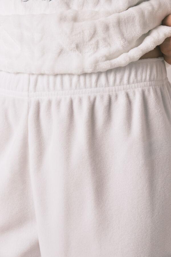 Women'secret Pijama polar branco pijama comprido e macio bege