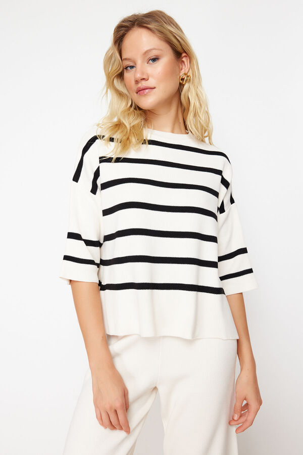 Trendyol Malha básico de malha cru com riscas bege