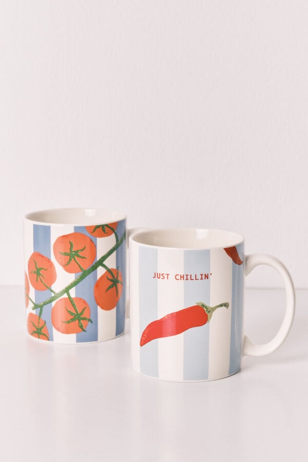 Women'secret Pack 2 canecas estampado riscas, malaguetas e tomates bege