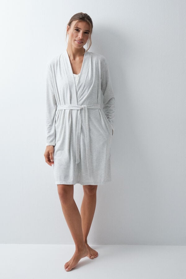 Women'secret Robe comprida com cinto cinza cinzento