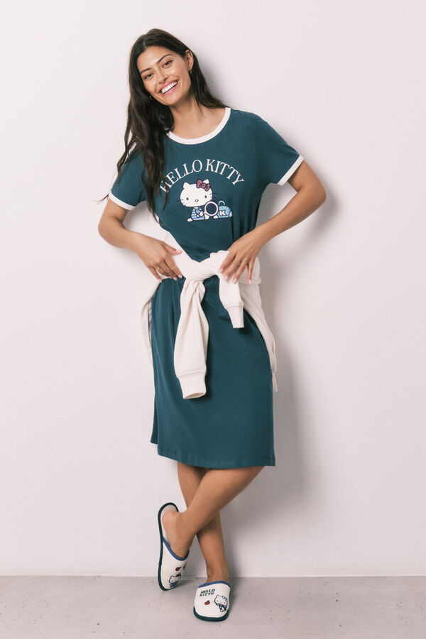 Women'secret Camisa de dormir Hello Kitty em algod&atilde;o verde verde