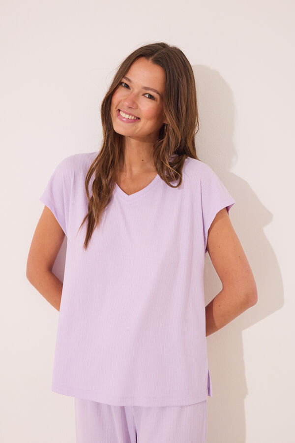 Women'secret Pijama capri canelado de viscose rosa