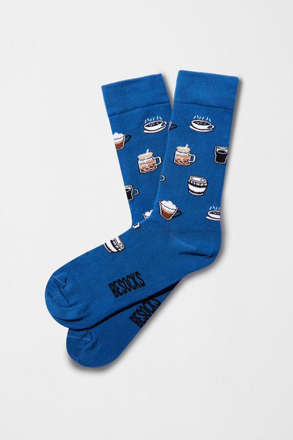 Besocks Calcetines altos caf&eacute; algod&oacute;n org&aacute;nico azul