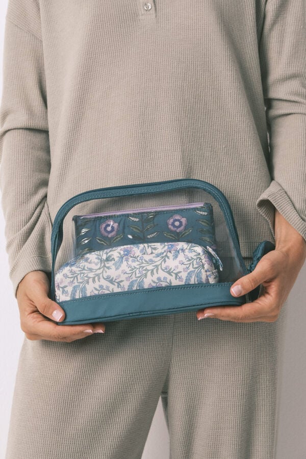Women'secret Pacote com 3 bolsas de higiene pessoal estampadas em verde verde