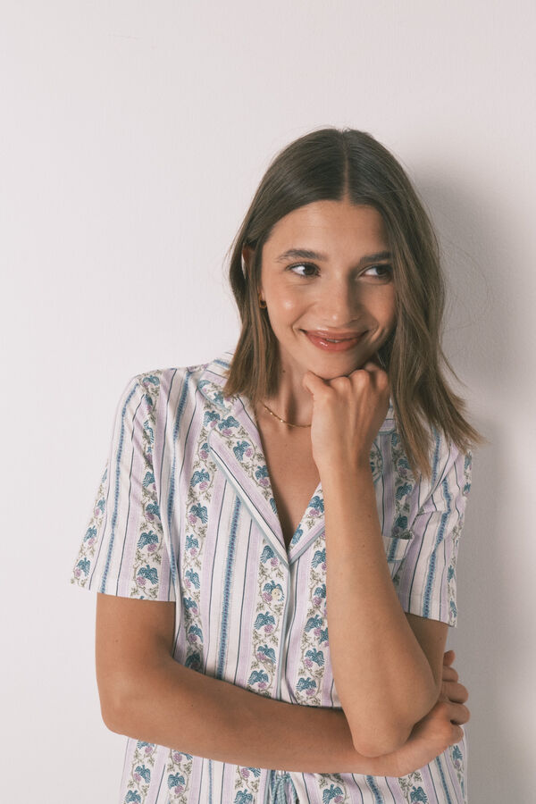 Women'secret Pijama camiseiro capri riscas 100% algodão bege