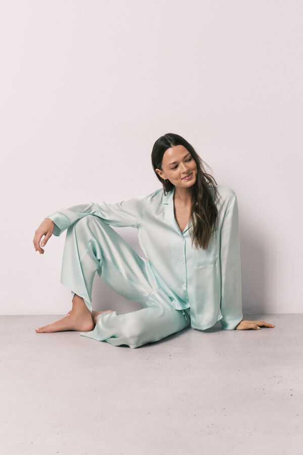 Women'secret Pijama camiseiro comprido em cetim verde verde