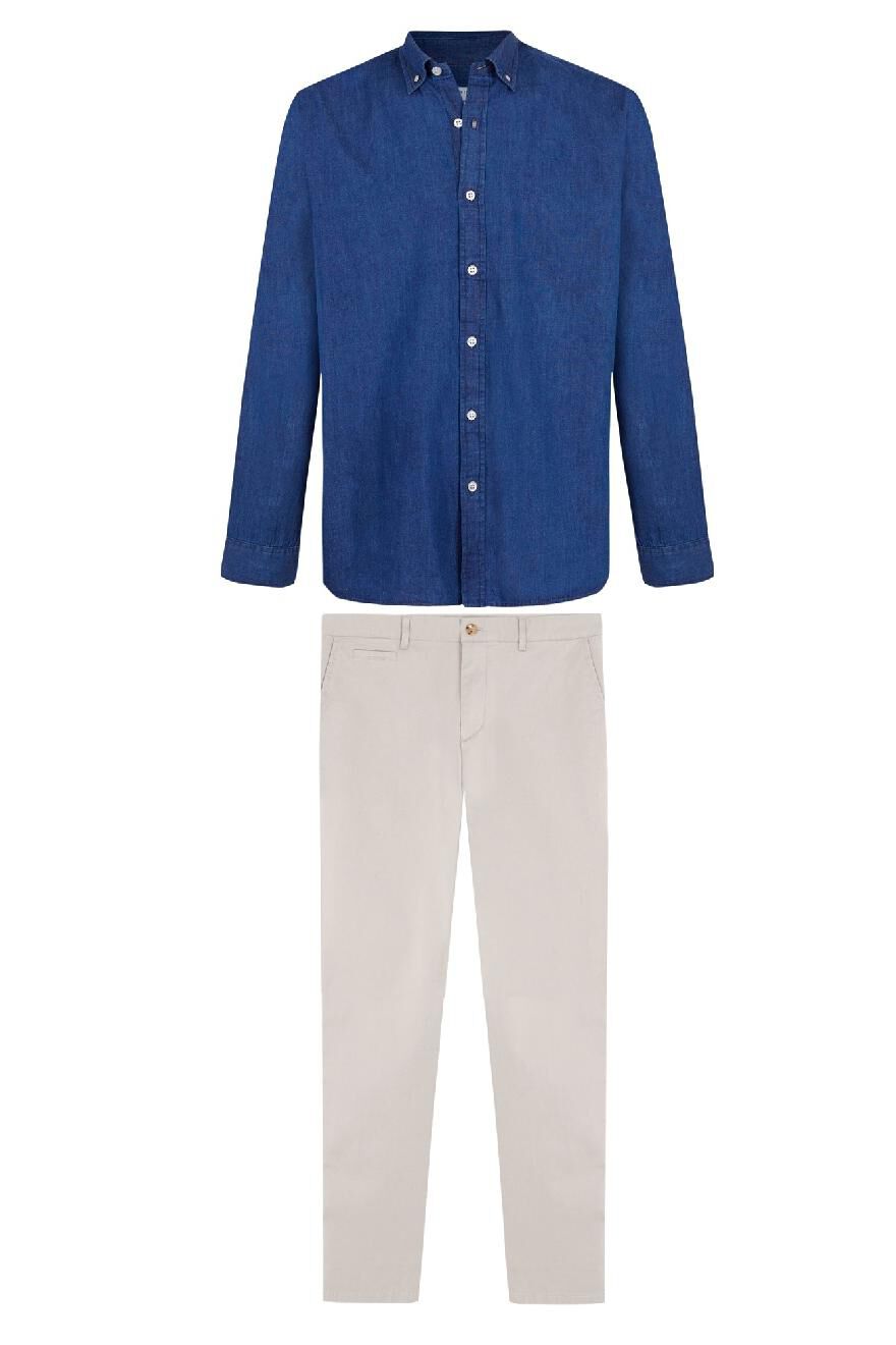 Men's Grey Wool Blazer, Blue Denim Shirt, Navy Chinos, Dark Brown Leather  Derby Shoes | Lookastic