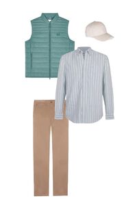 Chinos, shirt, gilet and cap set