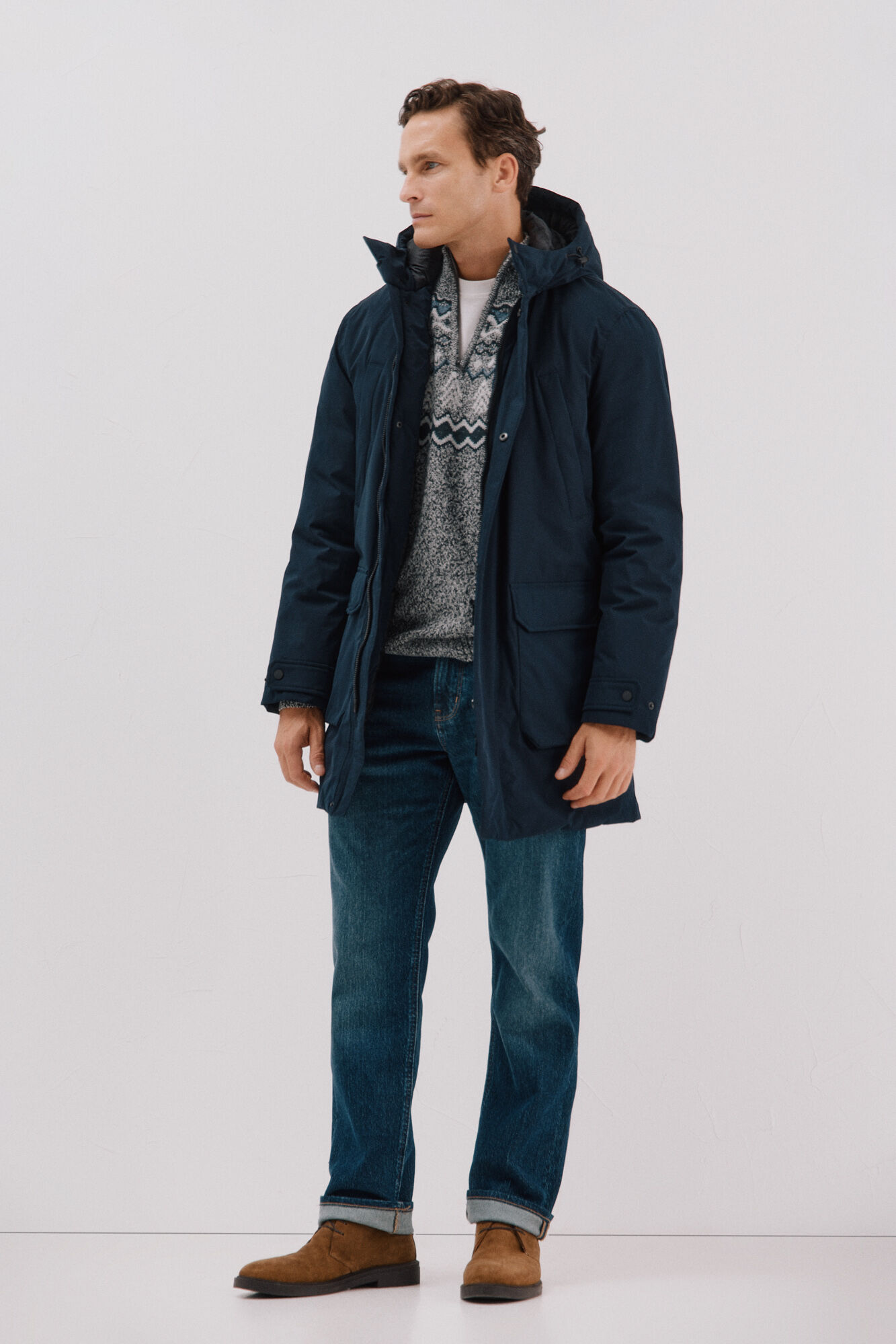 Parka, jeans and neck set