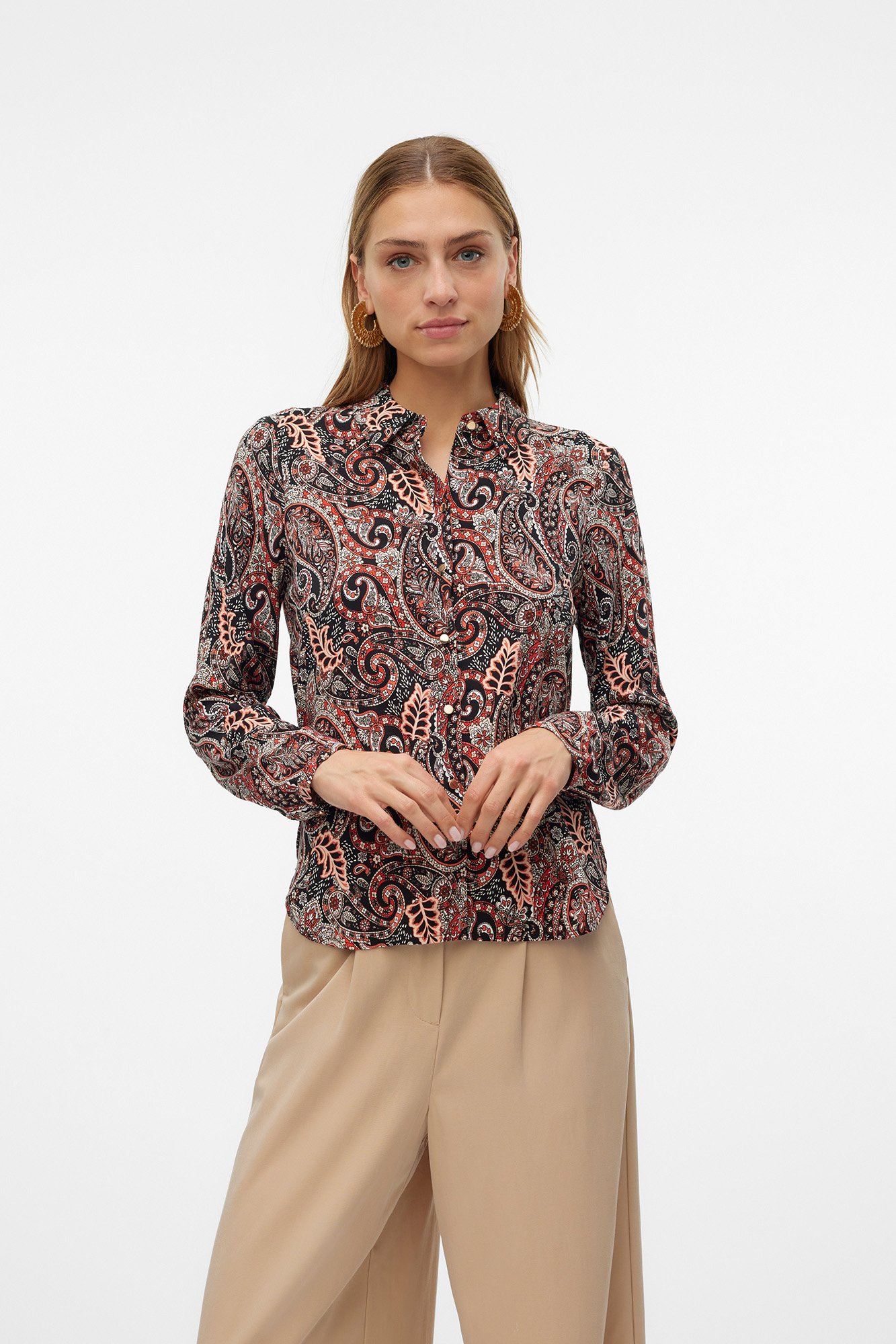 Camisa de manga larga de mujer estampado cachemir Blusas de