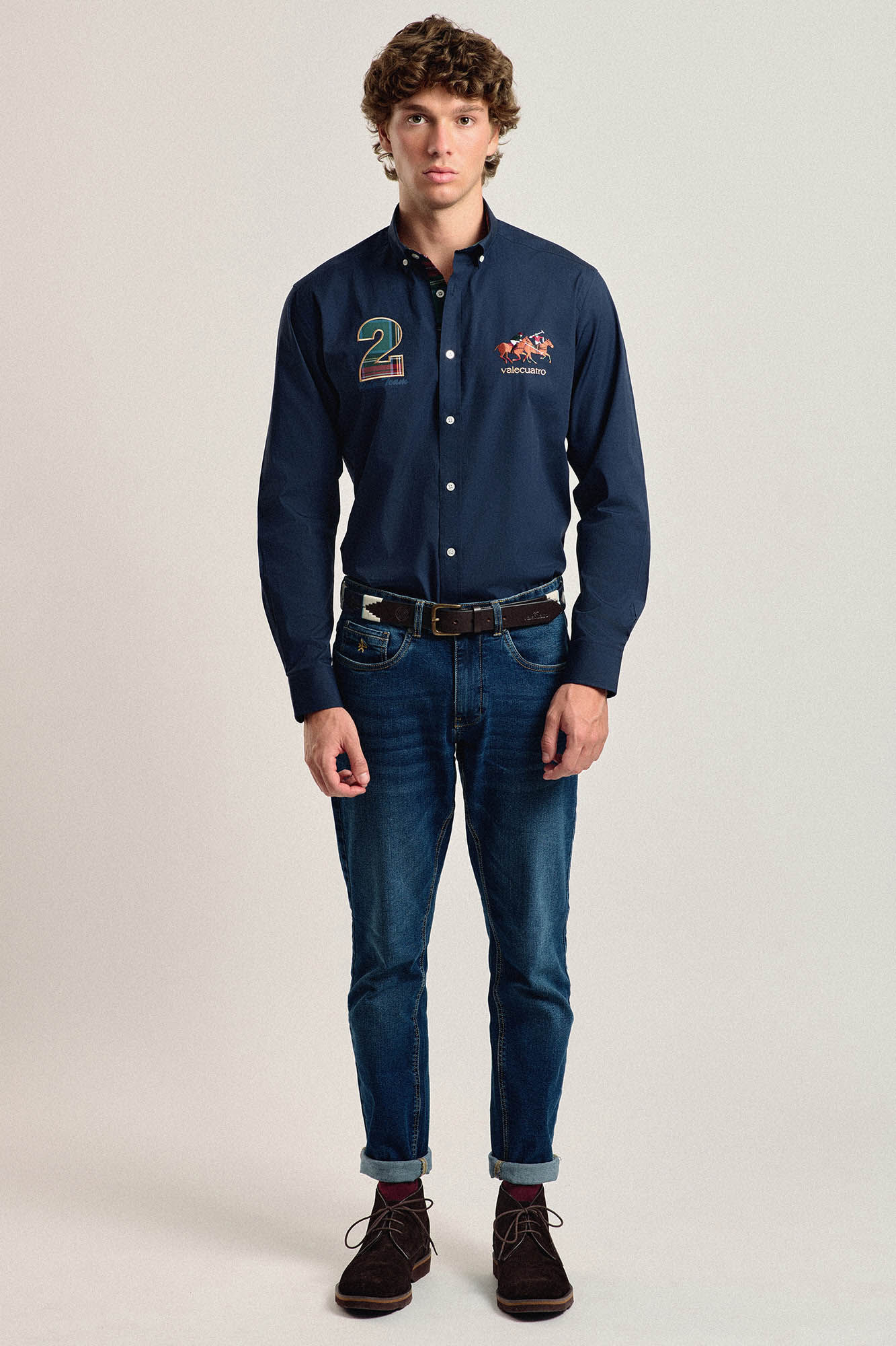 Camisa hombre Valecuatro azul marino modelo caballos Camisas