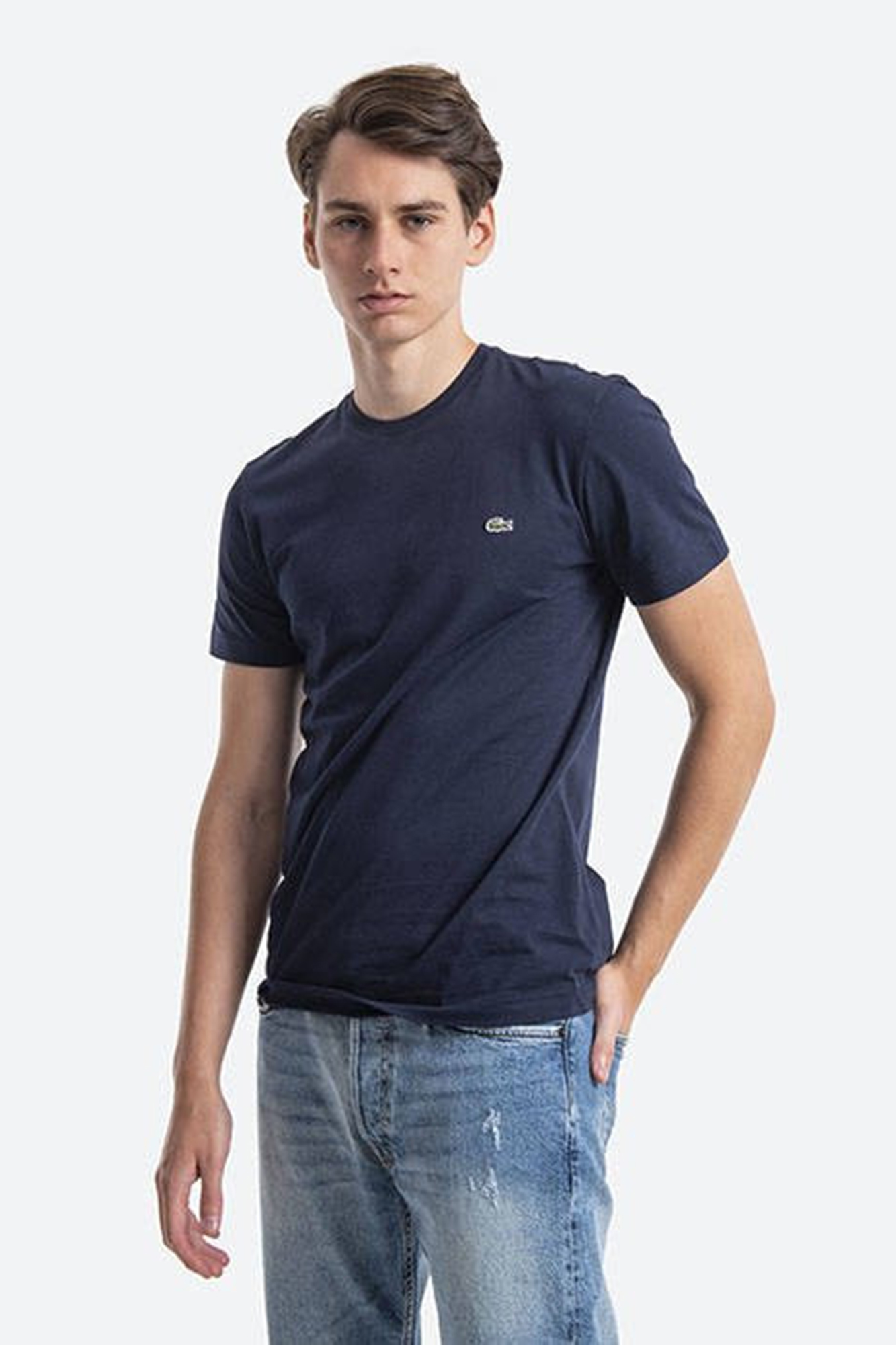 Camisetas Lacoste Hombre  Camiseta de hombre en algodón de rayas anchas  con cuello redondo Azul / Marrón « Portelamor