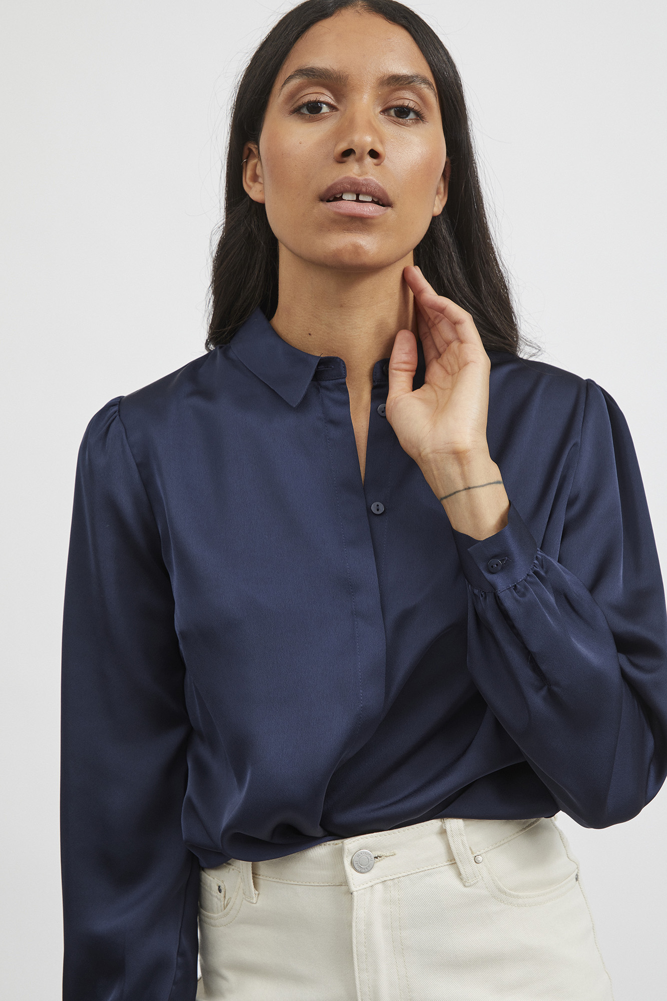 Cortefiel Camisa Satinada Azul Marino Camisa Vaquera Camisas