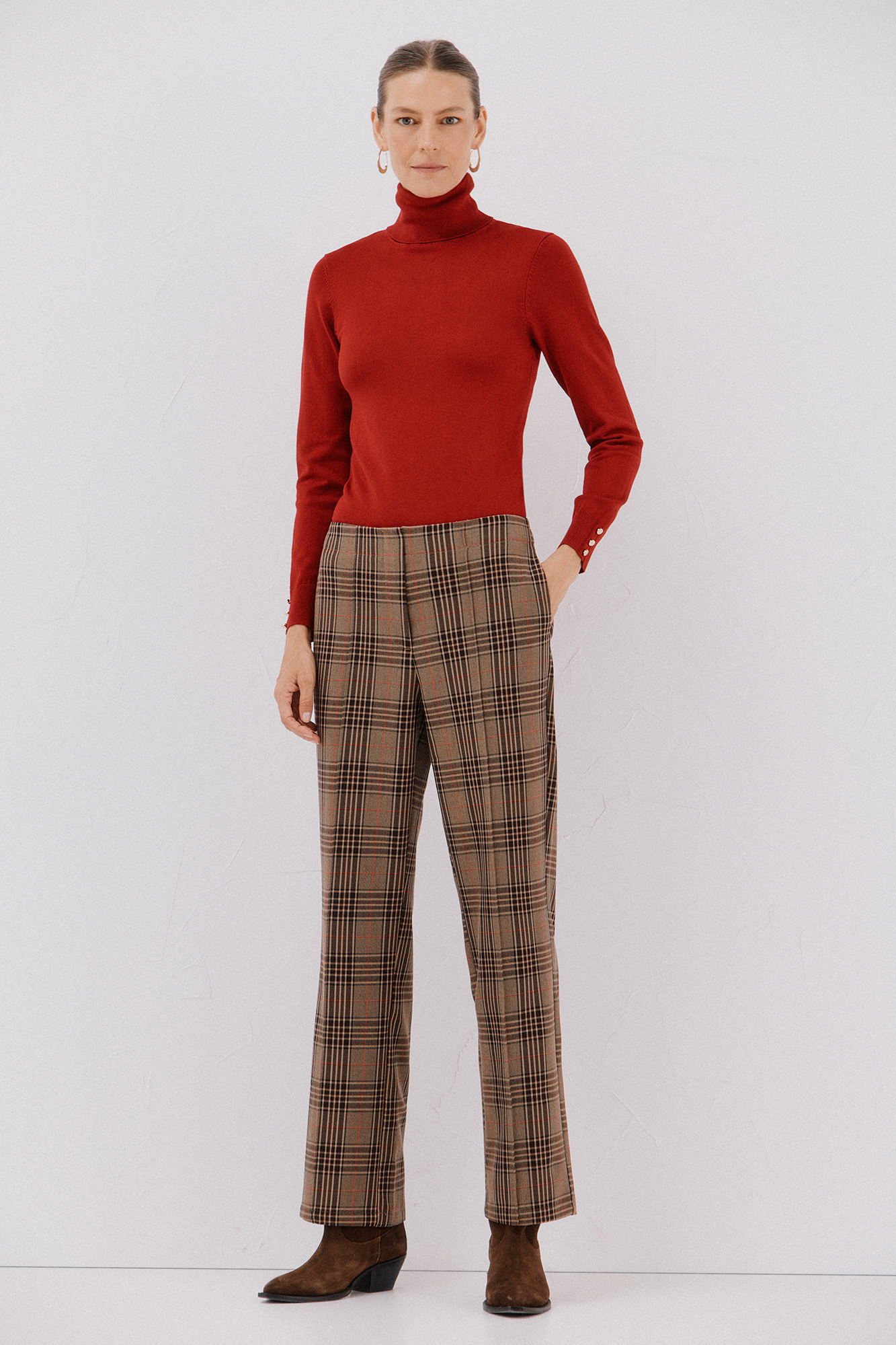 Pantalon Recto Pantalones Cuadros Mujer Cortefiel Pantalón De