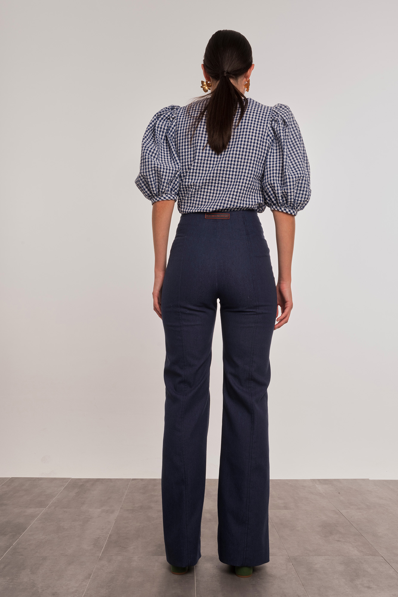 Dolores Promesas Blusa Blanca Manga Abullonada Camisa Cuadros