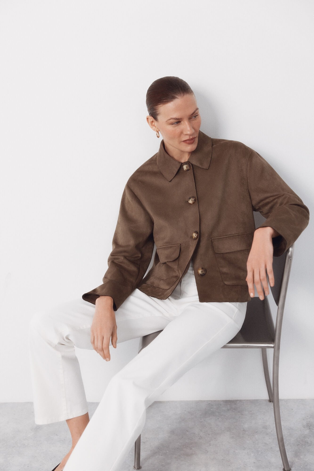 CORTEFIEL スエードカーコート Lサイズ ブラウン Suede -effect fabric 