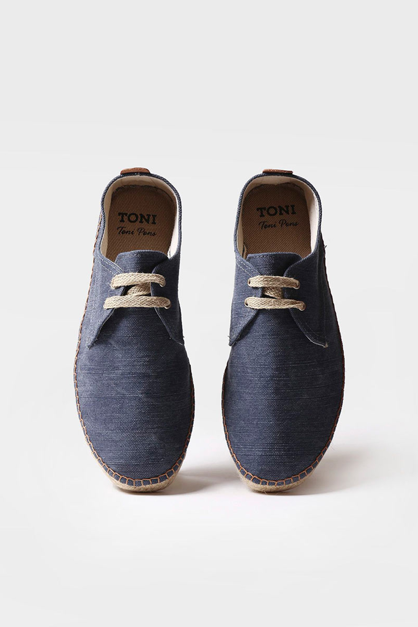 Alpargatas De Piel César Cordones Azul Marino Suela De Yute Y