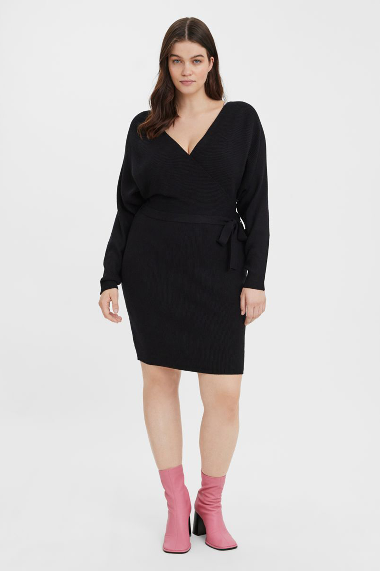 Vestido de chiffon con pliegues cruzados y corte imperio con escote en corazón Topo Tallas Grandes
