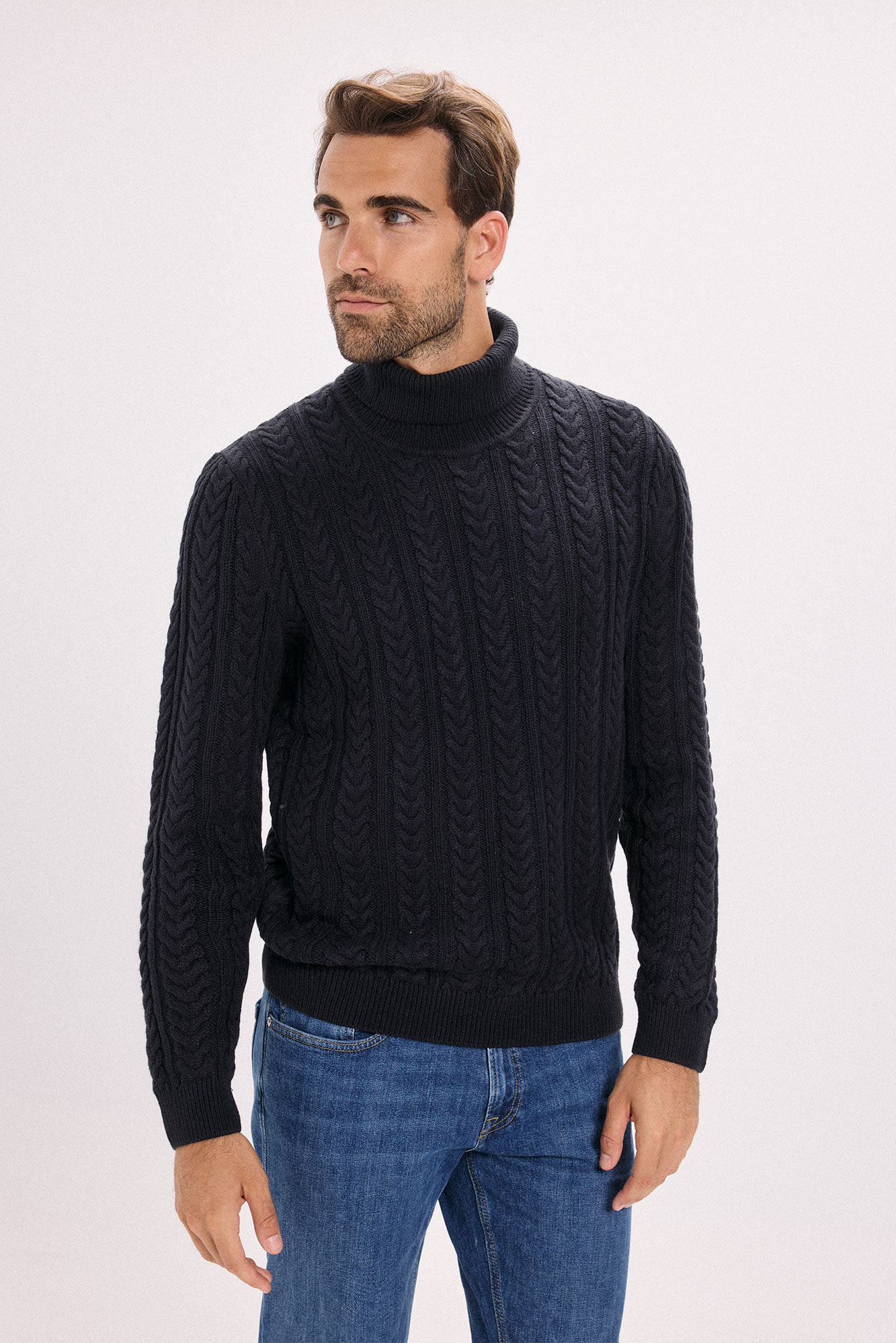 Camisola de malha gola em tricô trançado Camisolas e casacos de