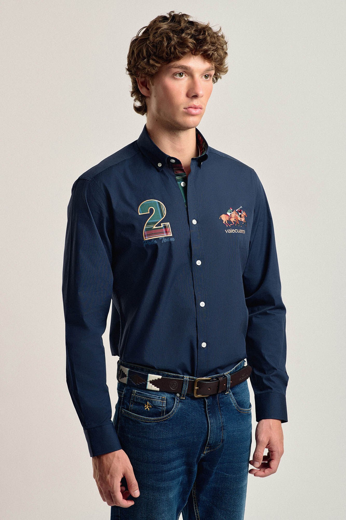 Camisa hombre Valecuatro azul marino modelo caballos Camisas
