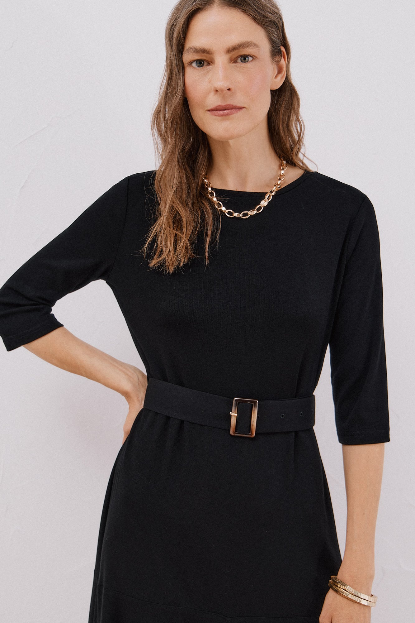 short black dress formal Bailee Belted Tailored Midi Dress Black main image 1