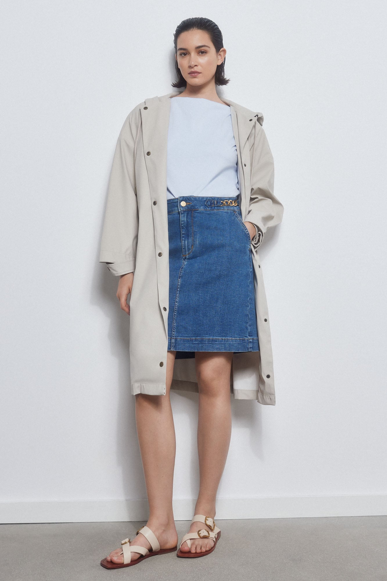 TVVOVVIN Falda Vaquera Elástica De Cintura Alta Para Mujer, Falda Corta Vaquera Lisa, Lavable