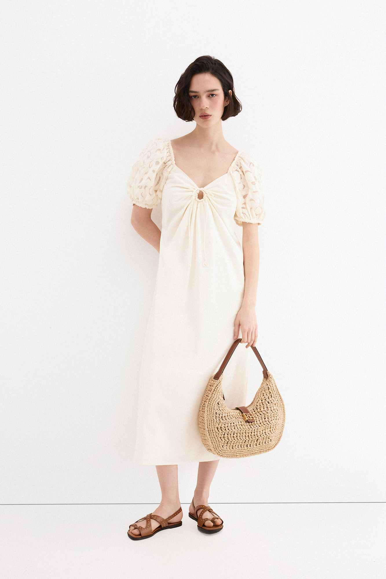 Pedro del Hierro Vestido midi mangas bordadas
