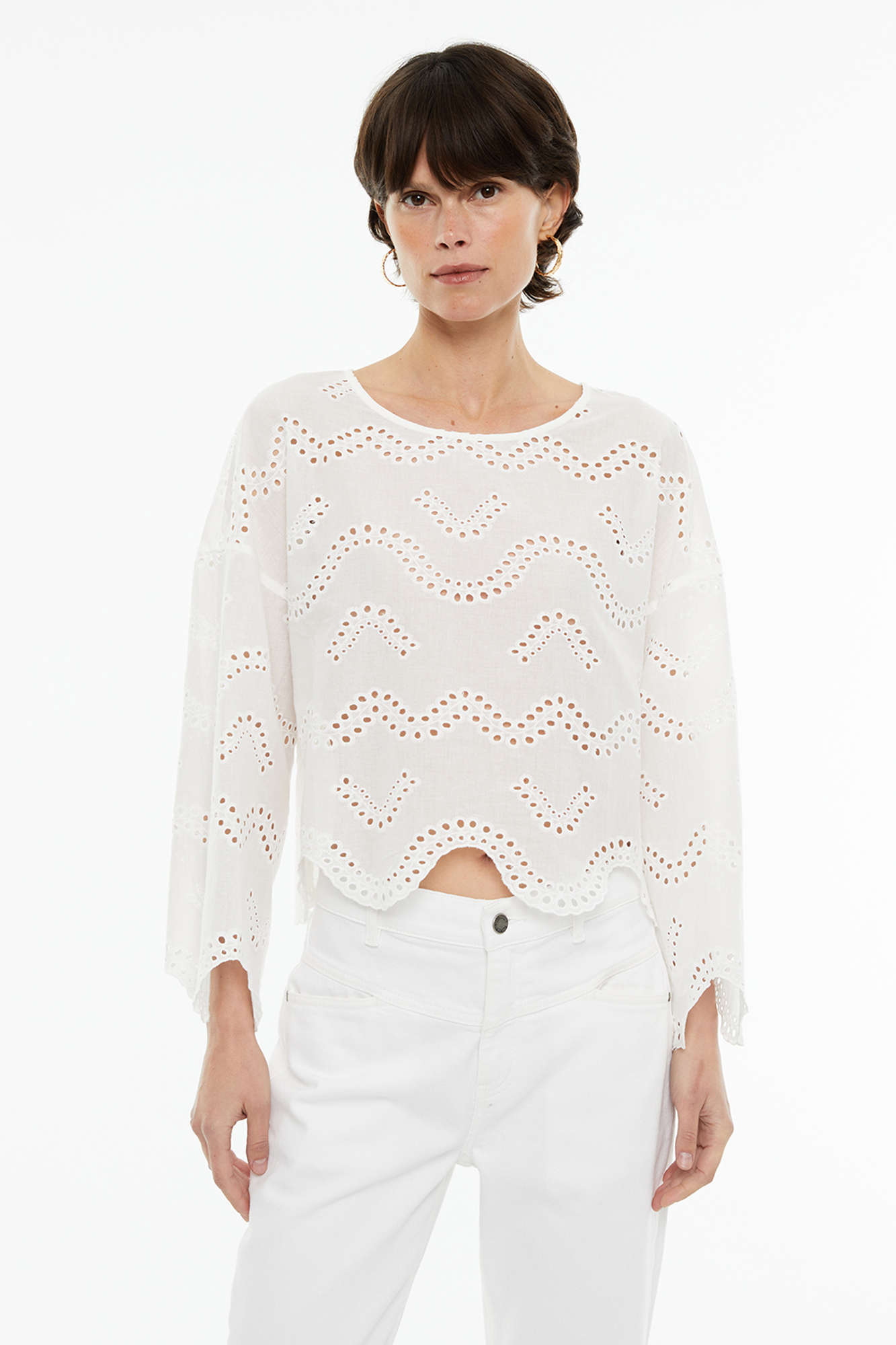 Camisa bordado suizo de manga larga Blusas de mujer Cortefiel