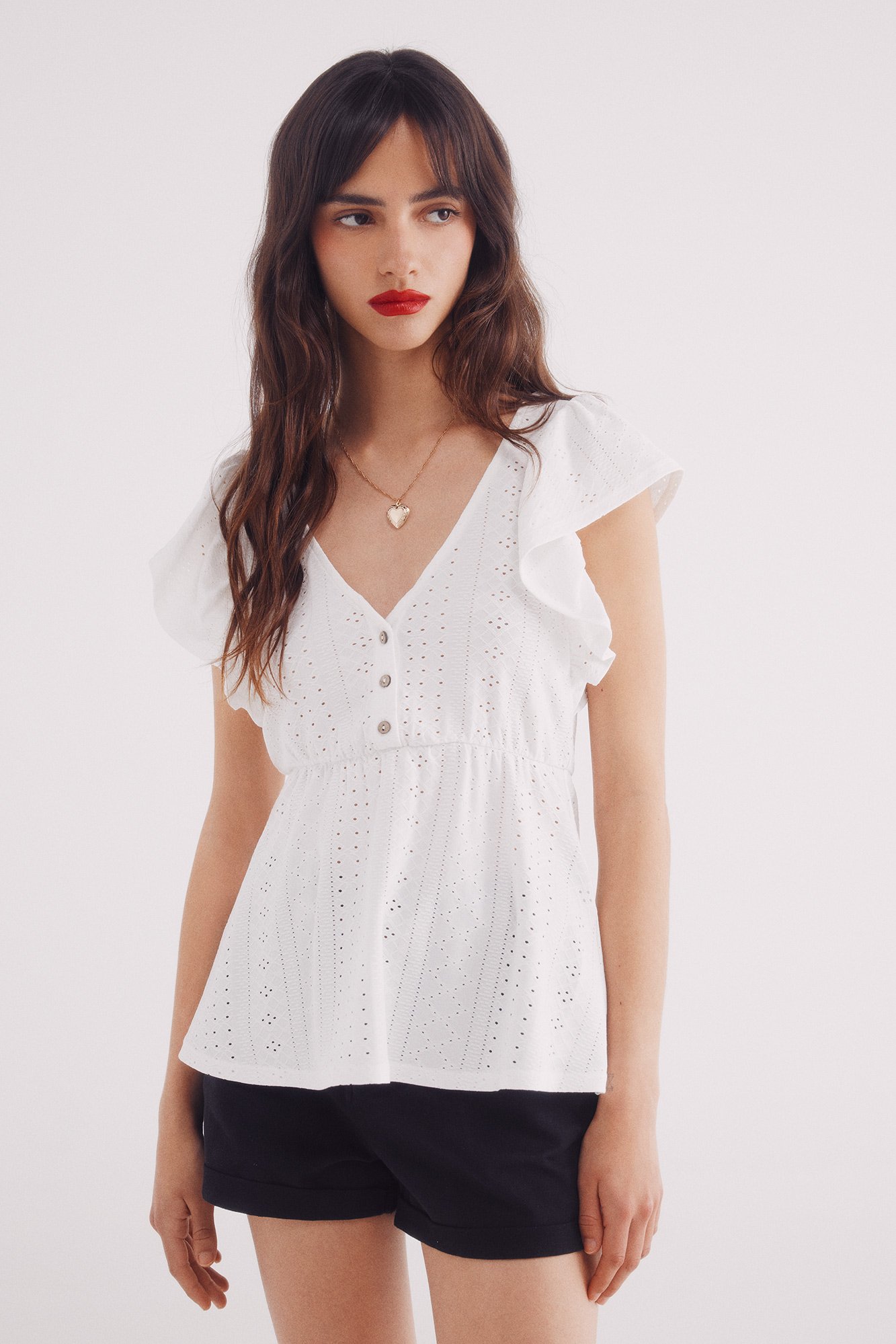 Camiseta volantes bordado suizo circular Tops y camisetas de