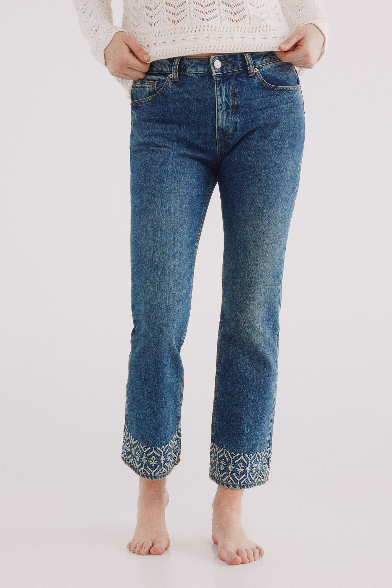 Embroidered hem rise jeans All 70% off Cortefiel