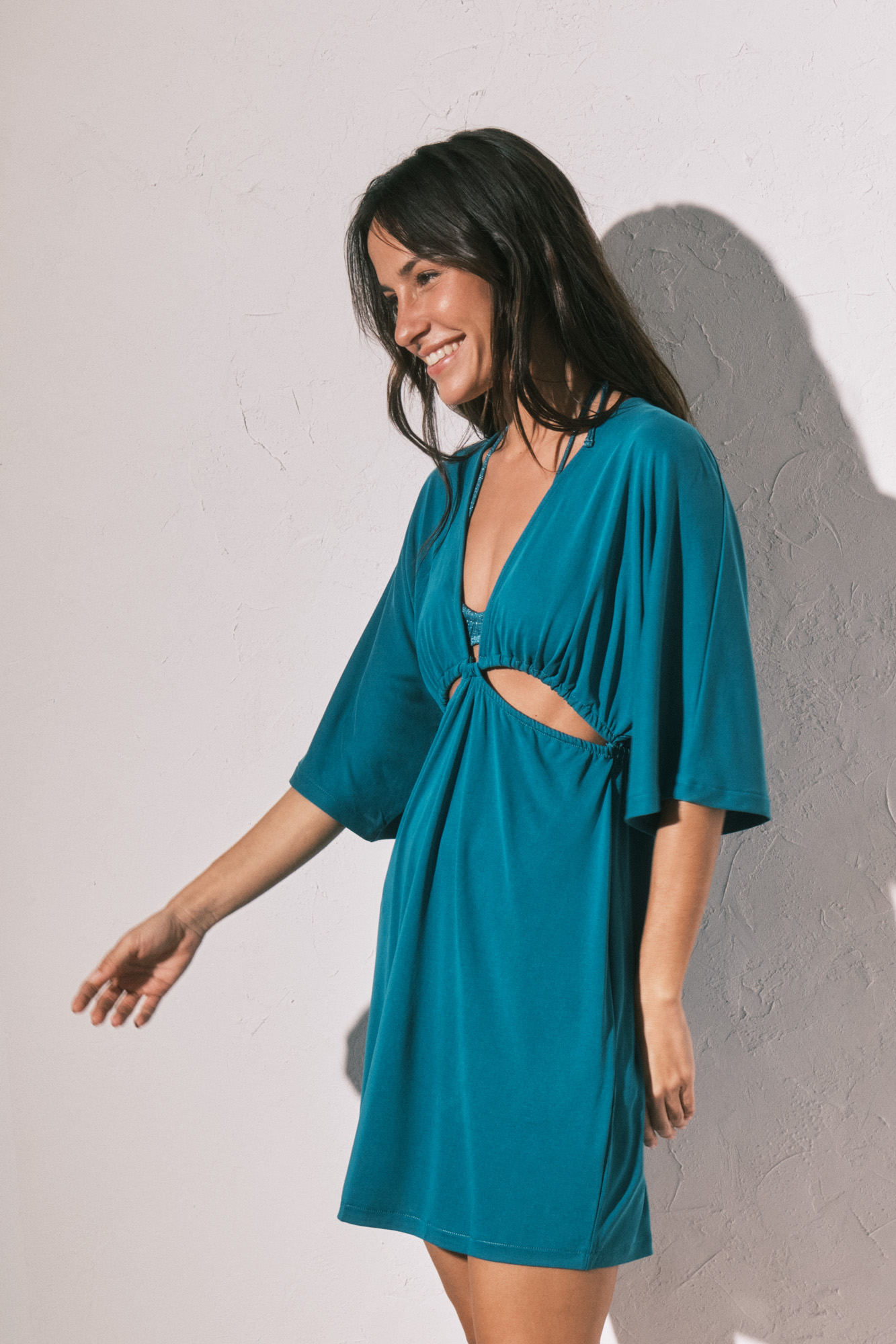 Blue jersey-knit short cut-out dress | Women's dresses | Cortefiel