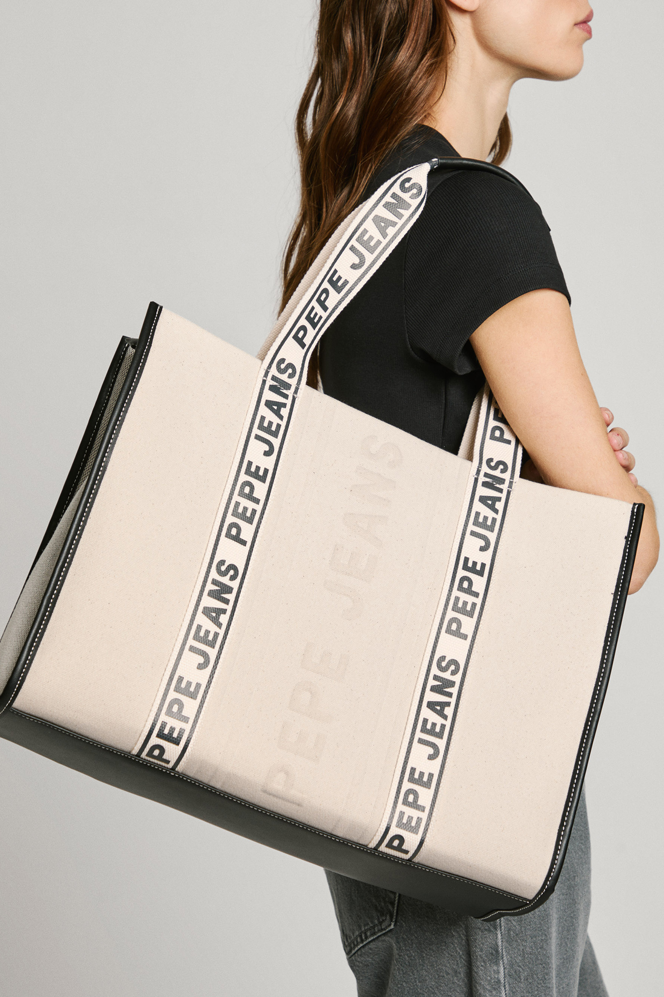 Tote bag with leather effect details