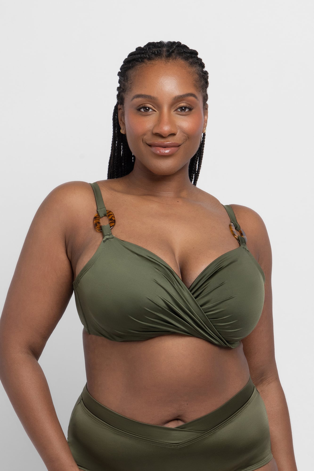 Satin draped cross-over bikini top