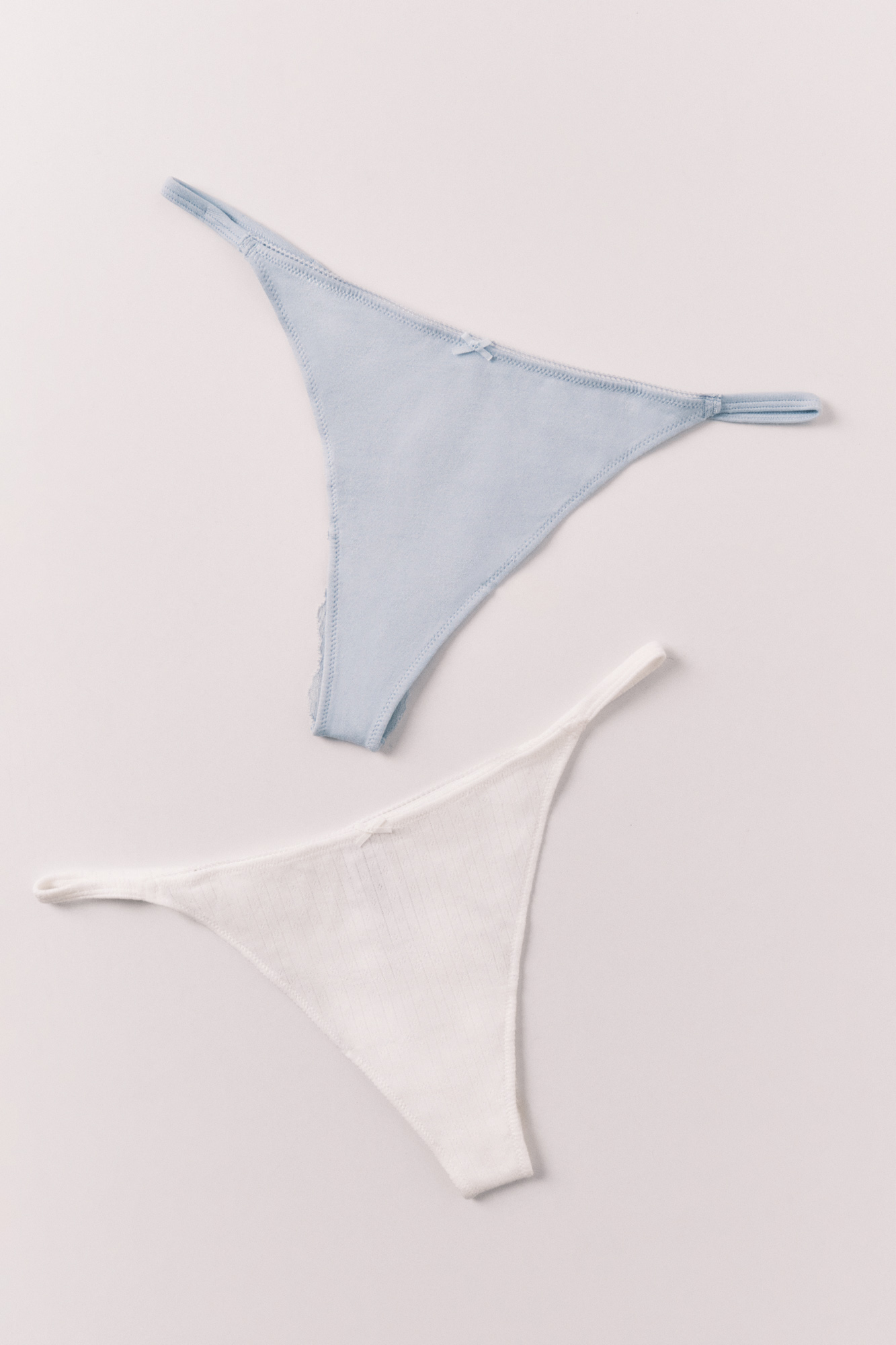   Fine Rib Thong ホワイトサイズS Blue and yellow cotton thong 2-pack